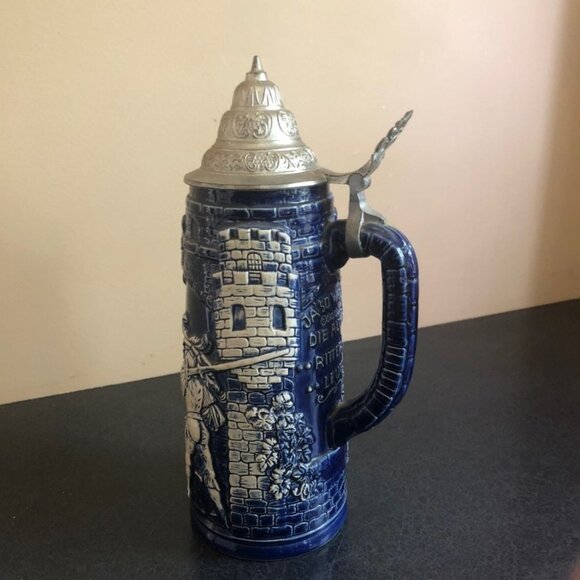 Western Germany Blue Painted Beer Stein RARE vintage - Picture 1 of 10